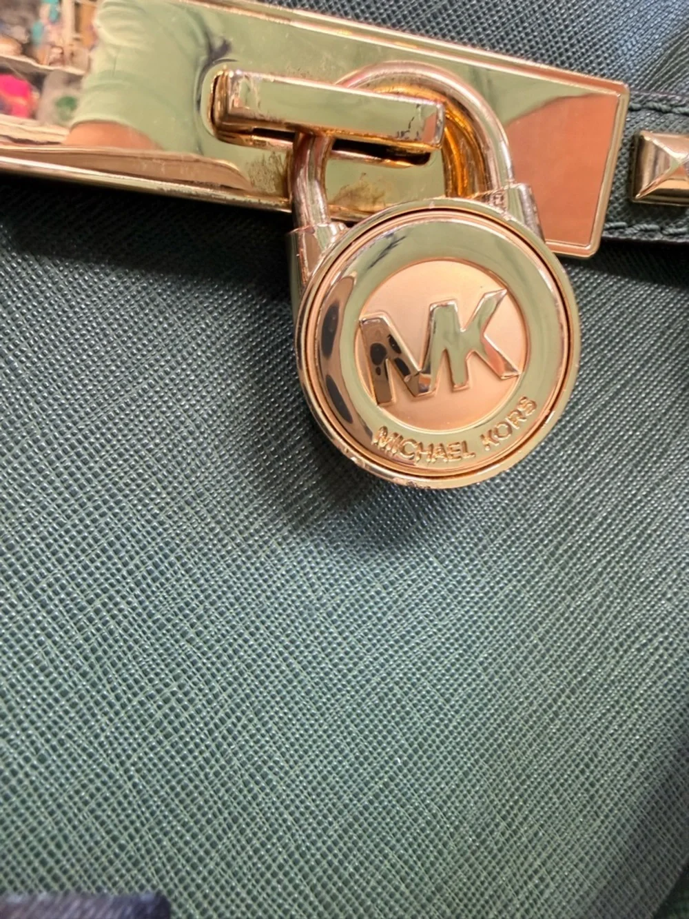 Michael Kors Forest Green Saffiano Satchel with Gold Hardware EUC